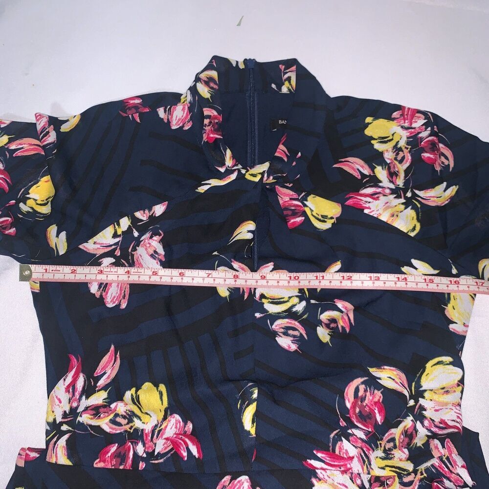Banana Republic Navy Blue Floral Cutout Twist Neck Fit Flare Dress Size 2Petite - Picture 5 of 7